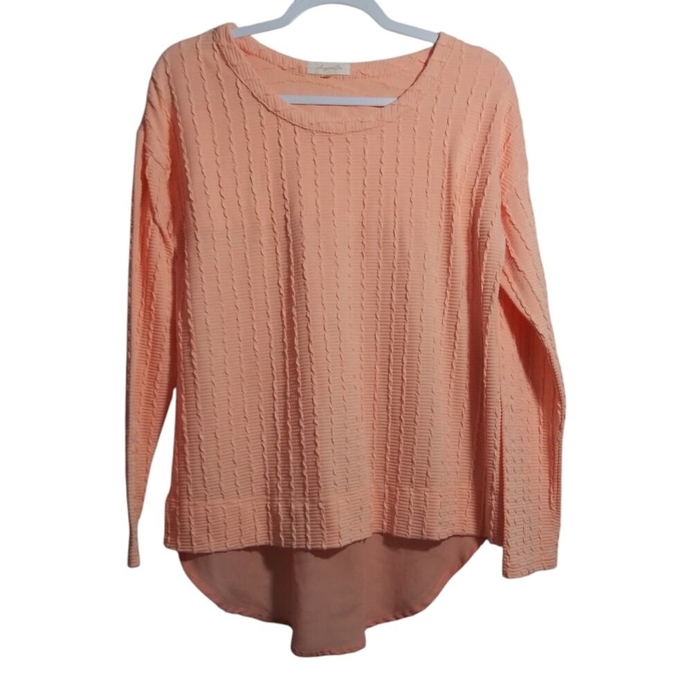 Sugarlips Peach Ribbed Knit Long Sleeve Chiffon Back Top Office Casual Size L